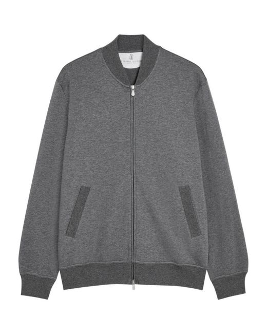 Brunello Cucinelli Gray Zip-Through Cotton-Blend Sweatshirt for men