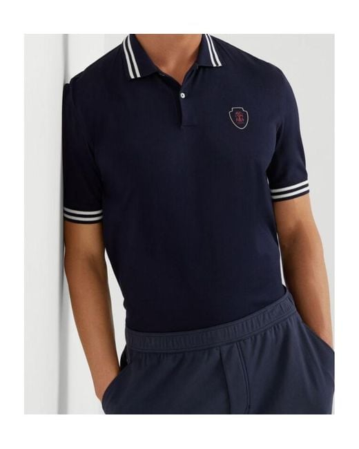 Brunello Cucinelli Blue Logo Embroidered Short-Sleeved Polo Shirt for men