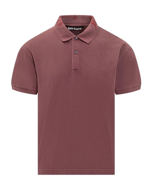 Palm Angels Red Solid Shirt Collar Polo for men