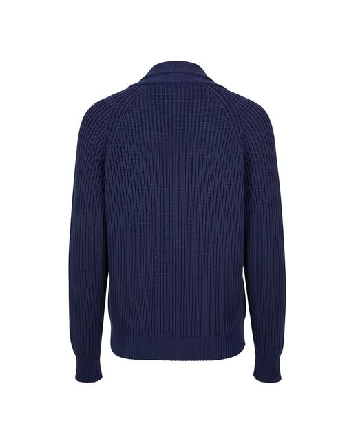 Tom Ford Blue Ribbed Knit Cardigan for men