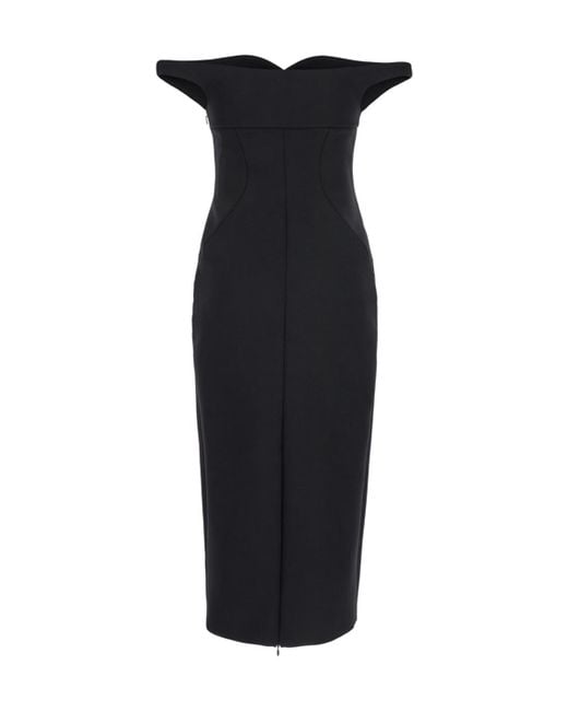 Philosophy Di Lorenzo Serafini Black Elegant Off-Shoulder Sheath Dress With Sweetheart Neckline