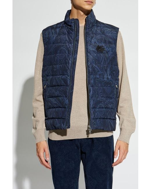 Etro Blue Paisley Printed Waistcoat for men