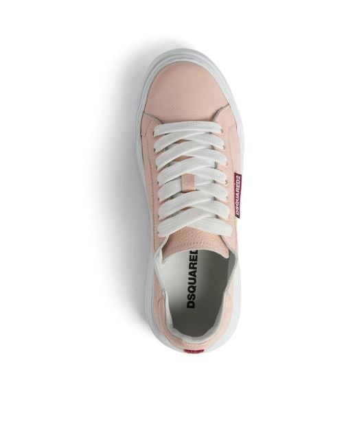 DSquared² Pink Logo-Embossed Round-Toe Lace-Up Sneakers