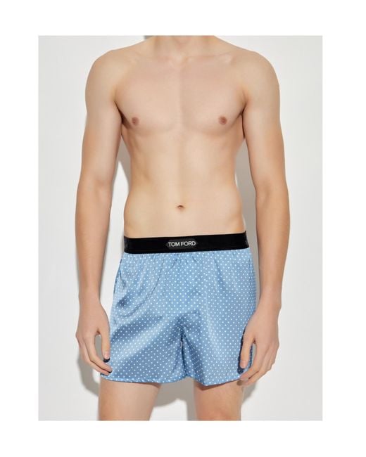 Tom Ford Blue Polka-Dot Pattern Silk Boxers for men