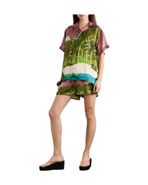 Donde Esteban Green Printed Silk-Satin Shirt