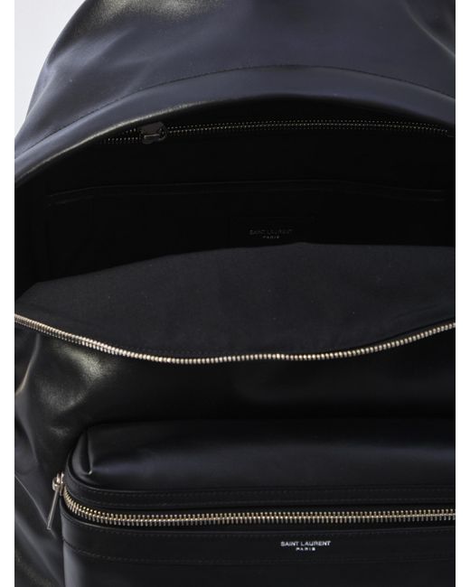 Saint Laurent Black Embossed-Logo Leather Backpack for men