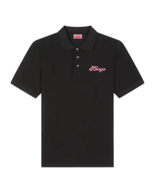 KENZO Black Winter Holidays Embroidered Slim Polo Shirt for men