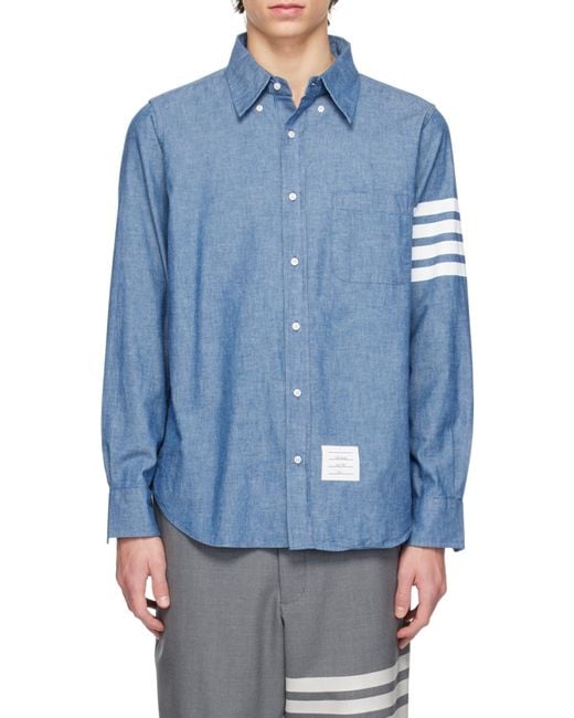 Thom Browne Blue Bar Long Sleeved Shirt for men