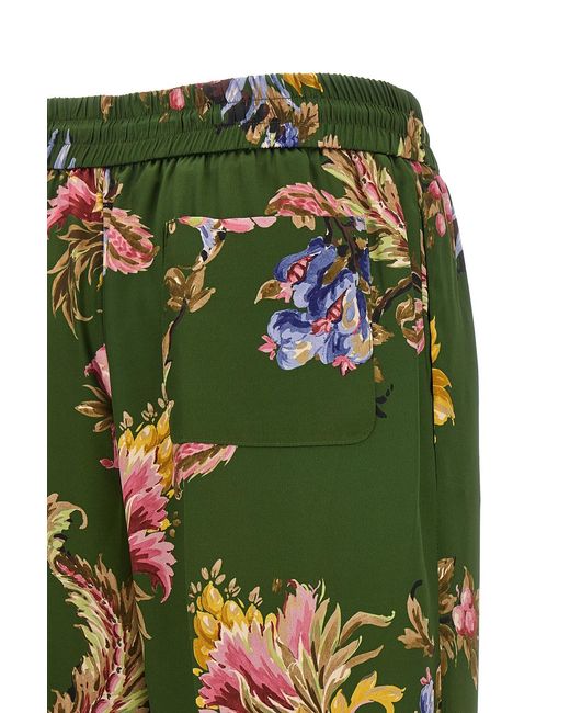 Etro Green Floral Print Trousers