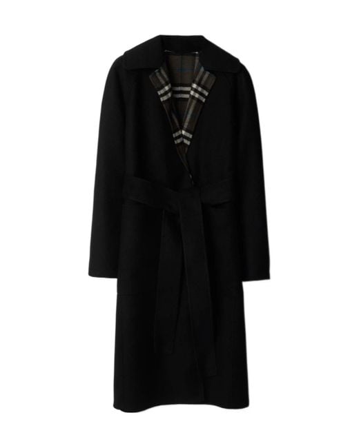 Burberry Black Wool Reversible Wrap Coat