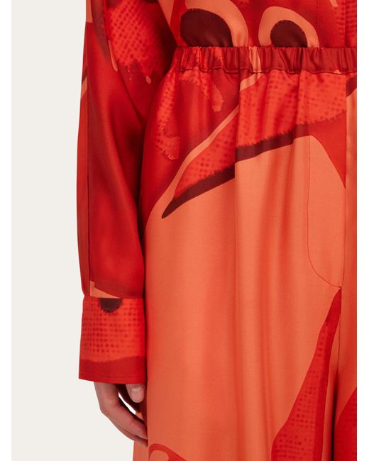 Ferragamo Red Silk Palazzo Trouser