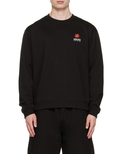 KENZO Black Boke Flower Crest Logo Embroidered Sweatshirt for men