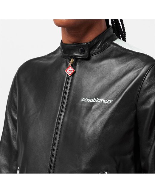 Casablanca Black Logo Zip-Up Leather Jacket