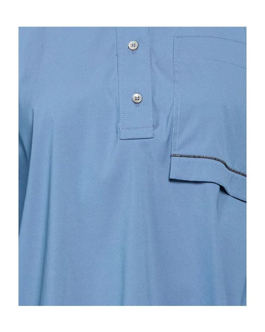 Brunello Cucinelli Blue Solid Color Short-Sleeve Shirt