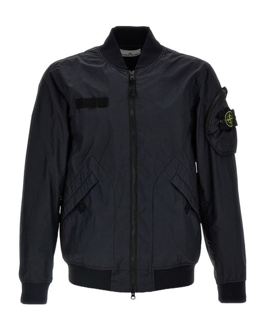 Stone Island Blue Logo Patch Zip-Up Bomber Jacket for men