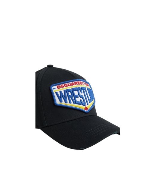DSquared² Blue Logo Patch Distressed Baseball Cap for men