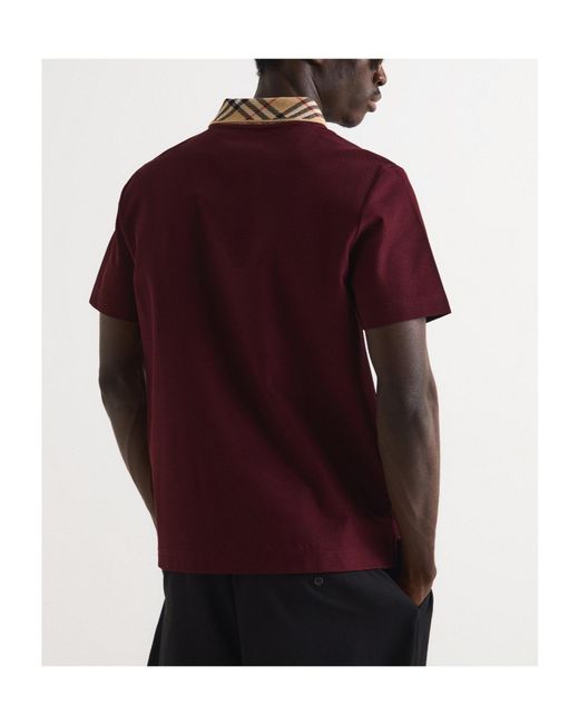 Burberry Red Classic Plaid Collar Polo Shirt for men