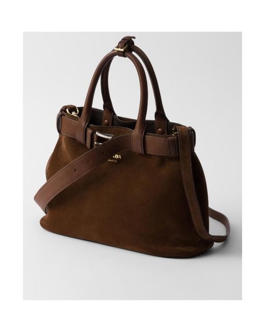 Prada Brown Belted Open-Top Medium Handbag