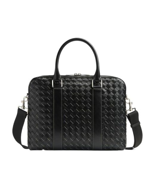 Bottega Veneta Black Zipper Woven Briefcase for men