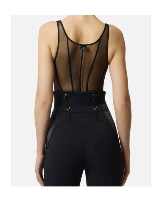 Elisabetta Franchi Gray Micro-Mesh Tulle Bodysuit