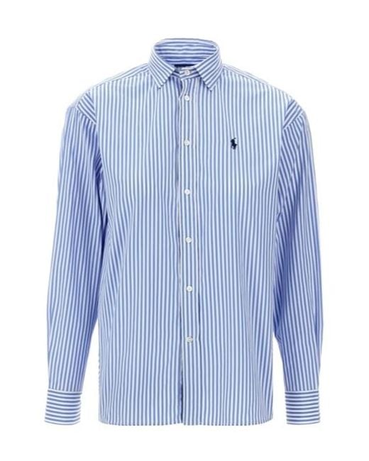 Polo Ralph Lauren Blue Relaxed Fit Pinstriped Shirt
