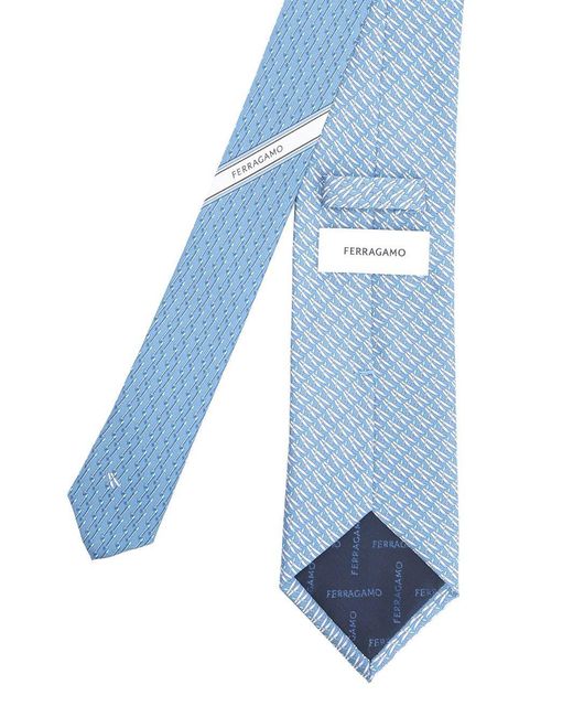 Ferragamo Blue Ferragamo Logo Detailed Printed Tie for men