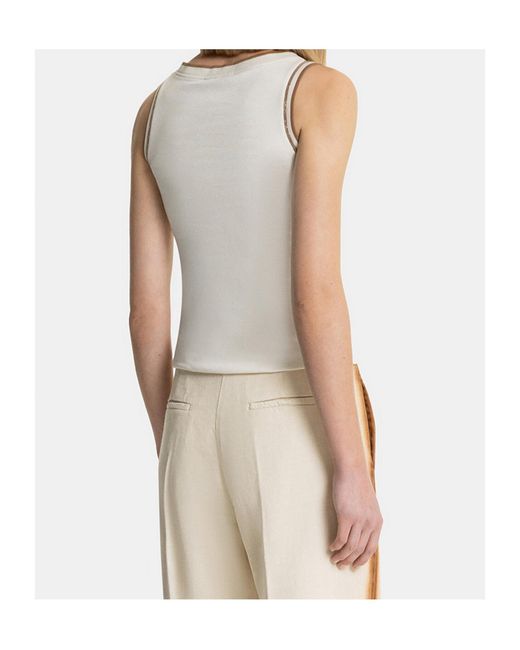 Fabiana Filippi Natural Embellished-Trim Ribbed Tank Top