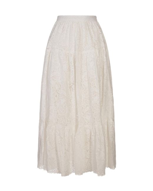 Erdem White Tiered Midi Skirt