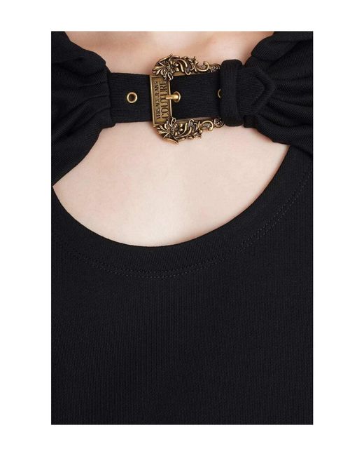 Versace Jeans Black Buckle-Detail Cut-Out Hoodie