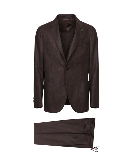 Lardini Black Single Breasted Striped Two-Piece Suit for men