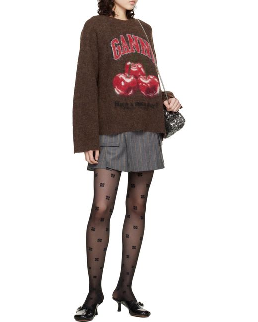 Ganni Red Cherry Patterned Oversized Knit Jumper