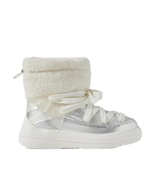 Moncler White Insolux M Rubber-Trimmed Fleece, Metallic Shell And Leather Snow Boots