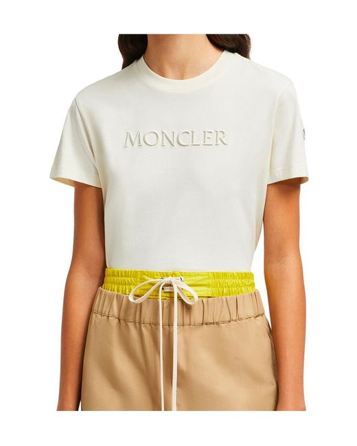 Moncler White Logo Embroidered Crewneck T-Shirt