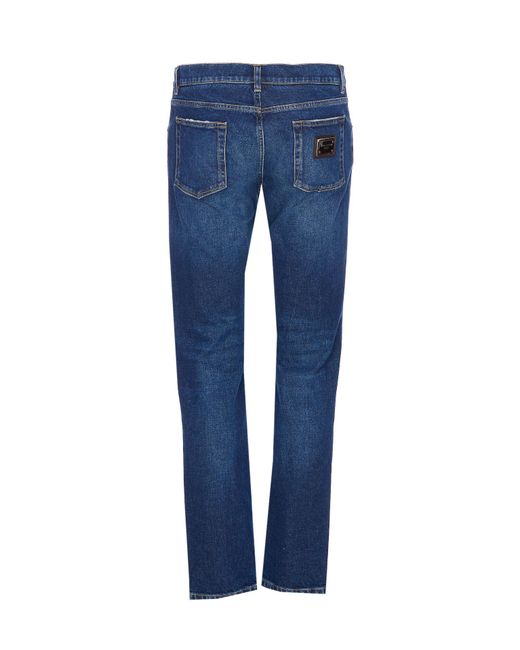 Dolce & Gabbana Blue Logo Plaque Slim-Fit Jeans for men