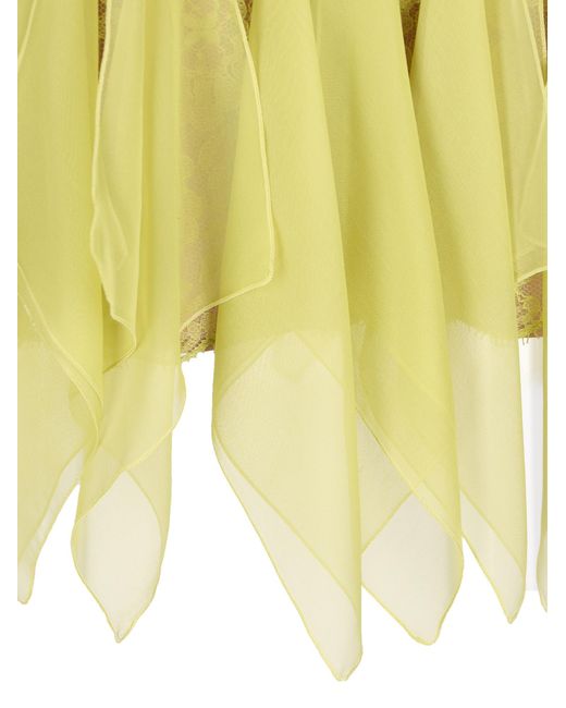 Valentino Yellow Lace Handkerchief-Hem Short-Sleeved Mini Dress