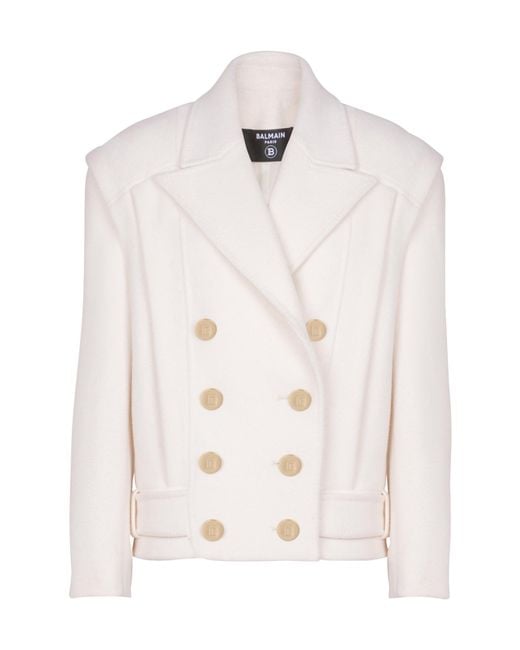 Balmain White Cropped Reefer Jacket