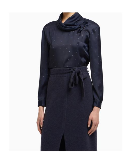 Emporio Armani Blue Polka-Dot Bow Blouse