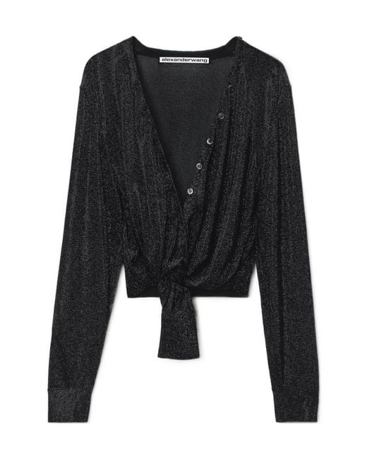 Alexander Wang Black Knotted Deep V-Neck Cardigan