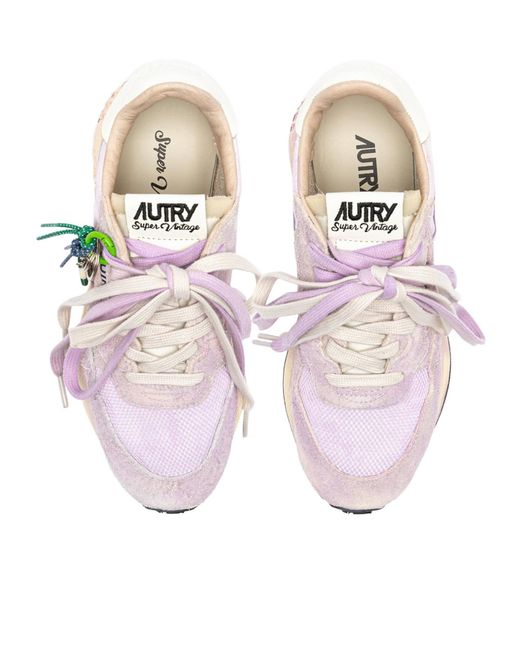 Autry Pink Reelwind Super Vintage Lace-Up Sneakers