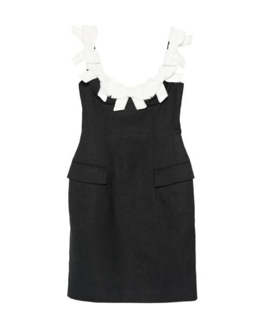 ShuShu/Tong Black Bow-Embellished Flap-Pocket Mini Dress