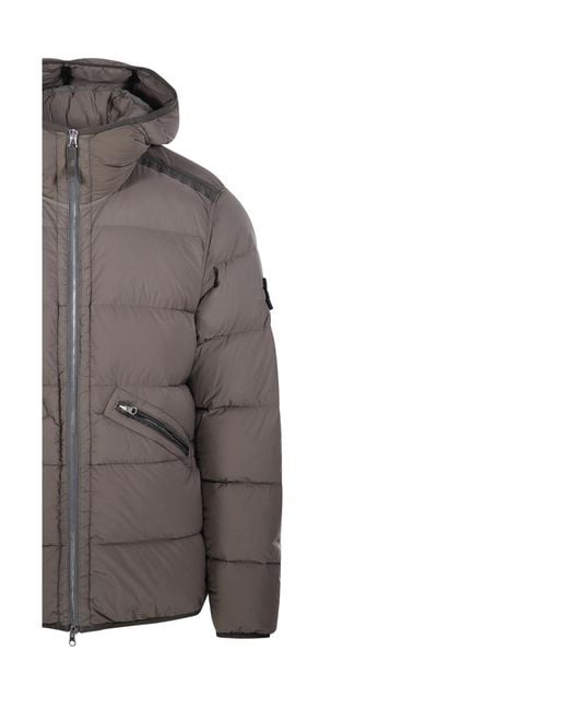 Stone Island Gray Padded Hooded Puffer Jacket for men