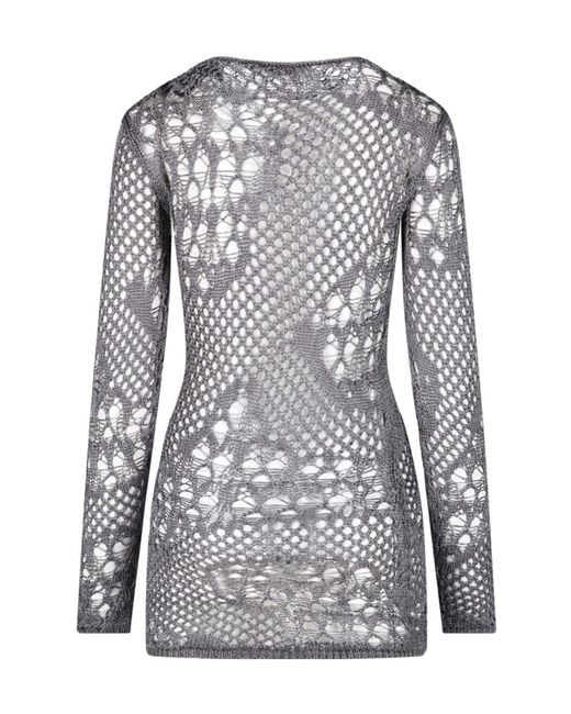 Dondup Gray Erotica Crochet Distressed Dress