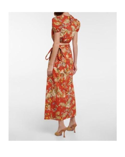 Erdem Red Vacation Hermia Floral Cotton Wrap Maxi Skirt