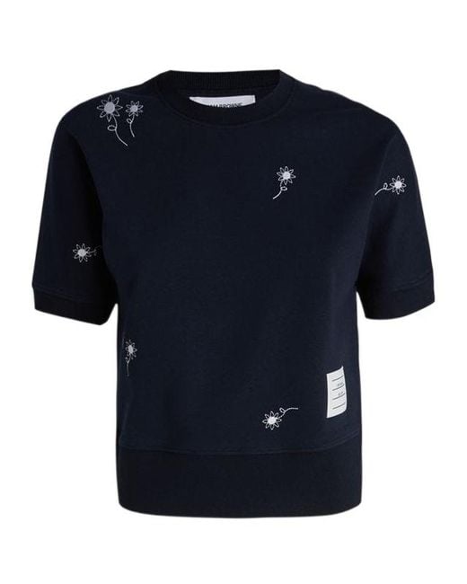 Thom Browne Blue Floral Embroidery T-Shirt