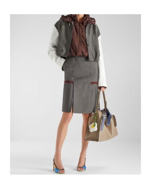 Fendi Gray Straight-Cut Midi Skirt