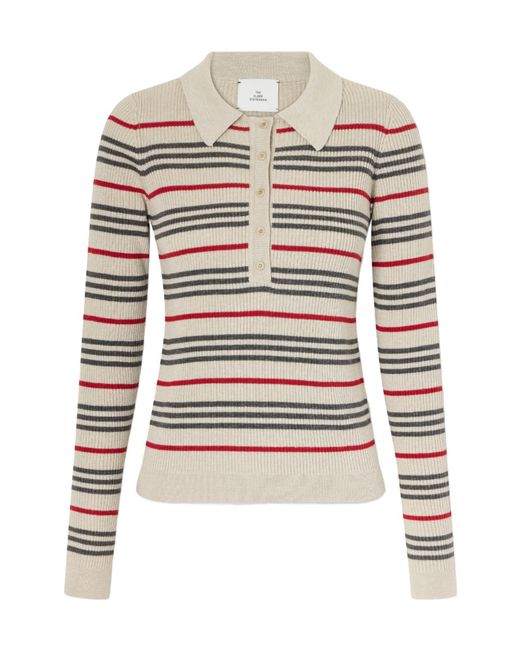 The Elder Statesman White Stripped Wool, Silk And Linen-Blend Knitted Polo