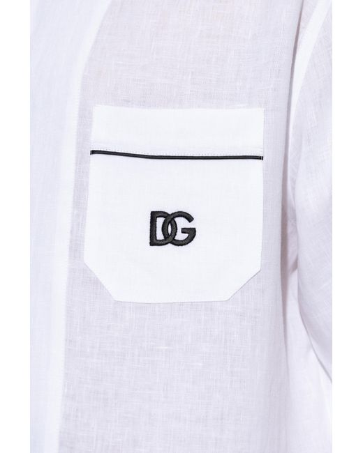 Dolce & Gabbana White Logo Embroidered Shirt for men