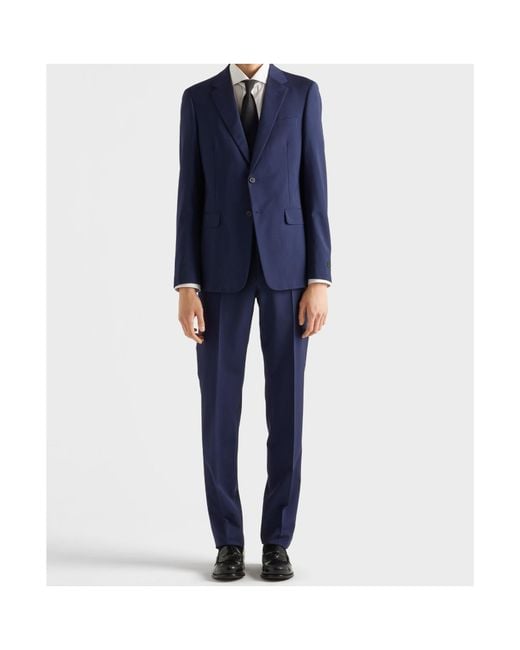 Prada Blue Single Breasted Wool And Mohair Suit for men