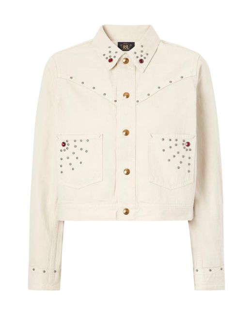 RRL Natural Ida Cropped Embellished Denim Jacket