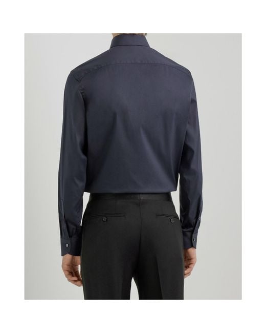 Canali Blue Stretch Cotton Regular Fit Shirt for men